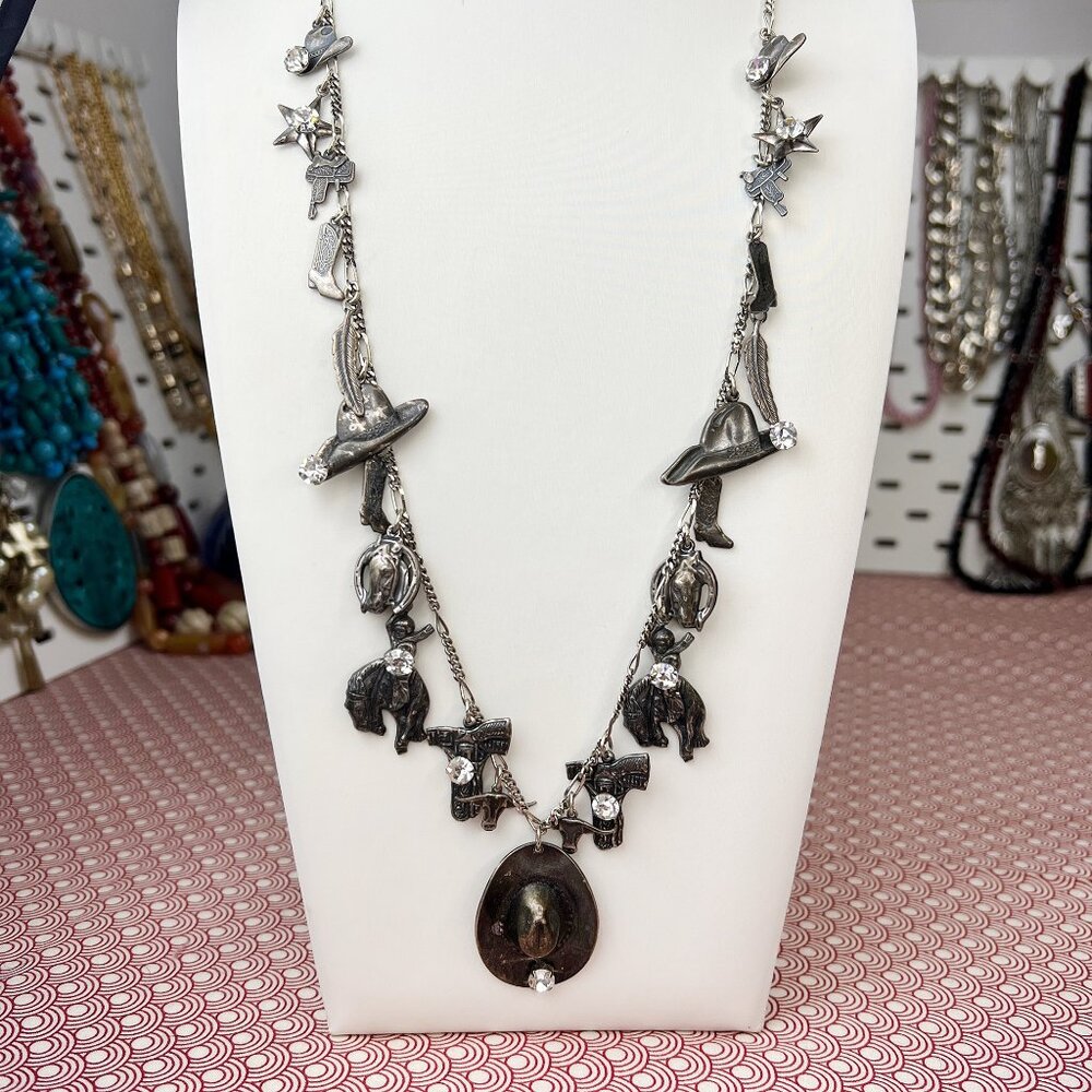 La Contessa Mary DeMarco Western Cowgirl Charm Silver Tone Necklace AND Earrings - Picture 4 of 13
